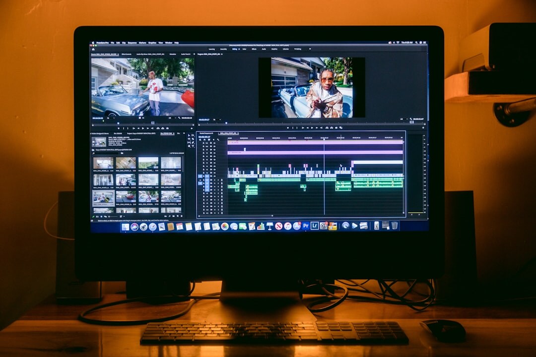 professional video editor at computer